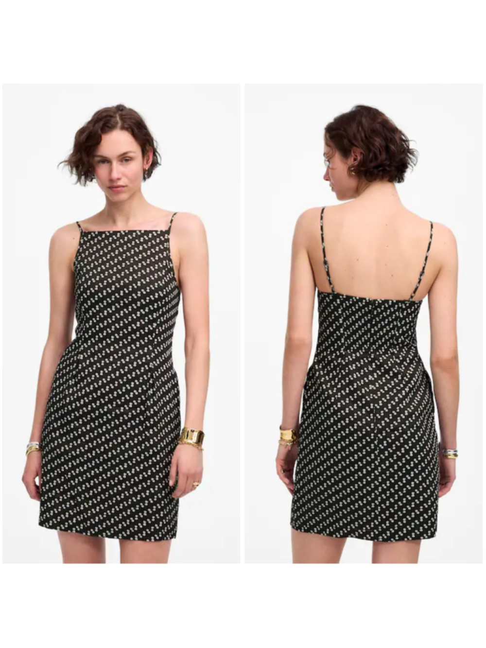 NWT Madewell Linen Blend Polka Dot Cami Mini Dress Pockets Womens 2 Charcoal